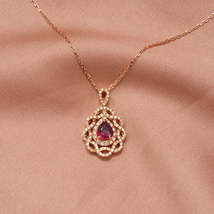 18K Rose Gold Teardrop Ruby & Diamond Necklace