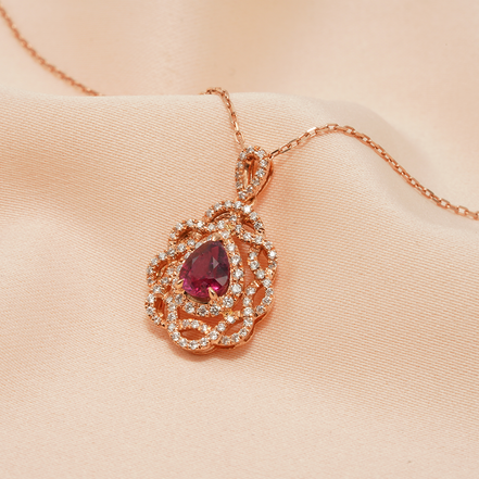 18K Rose Gold Teardrop Ruby & Diamond Necklace