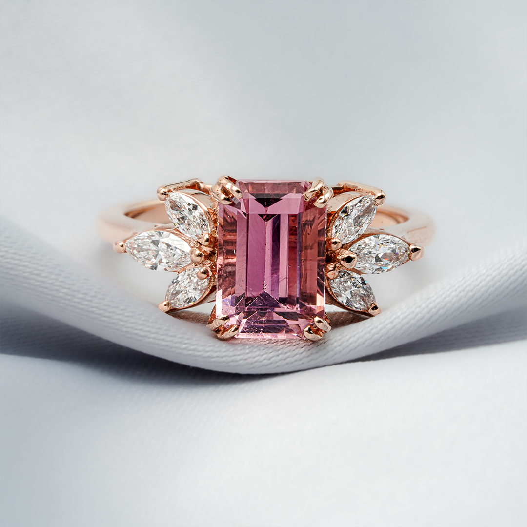 A Touch of Romance – 18K Rose Gold Ring with Pink Tourmaline & Lab Diamonds