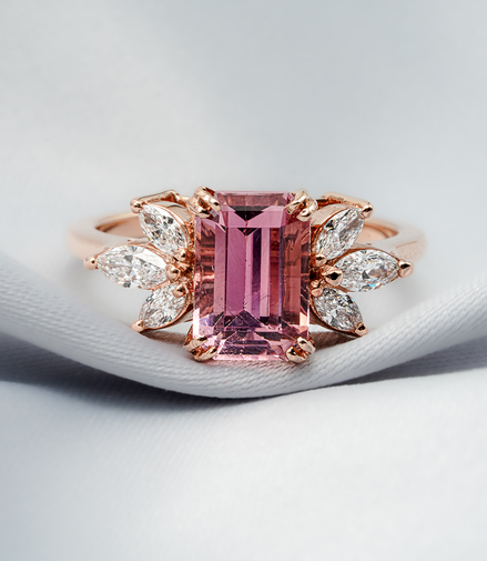 A Touch of Romance – 18K Rose Gold Ring with Pink Tourmaline & Lab Diamonds