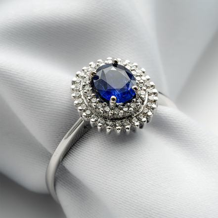 Where Classic Diamonds Meet the Mesmerizing Blue Sapphire – 18K White Gold Ring