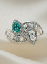 Dual Elegance – 18K White Gold Emerald, White Sapphire &amp; Diamond Ring