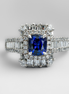 Blue Radiance – 18K White Gold Cushion Ring with Blue Sapphire &amp; Diamonds