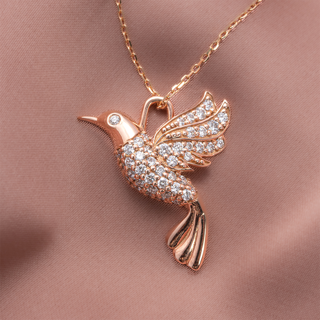 Diamond Bird Pendant – 18K Rose Gold