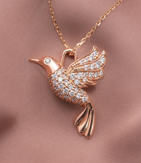 Diamond Bird Pendant – 18K Rose Gold
