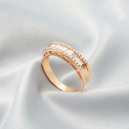 Diamond Baguette &amp; Round Cut Band – 18K Rose Gold