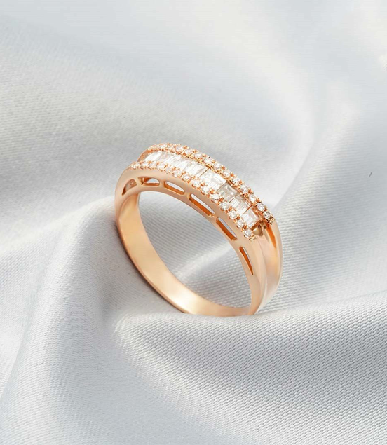 Diamond Baguette &amp; Round Cut Band – 18K Rose Gold