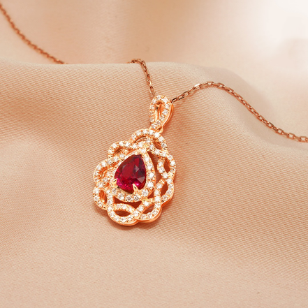 18K Rose Gold Teardrop Ruby & Diamond Necklace