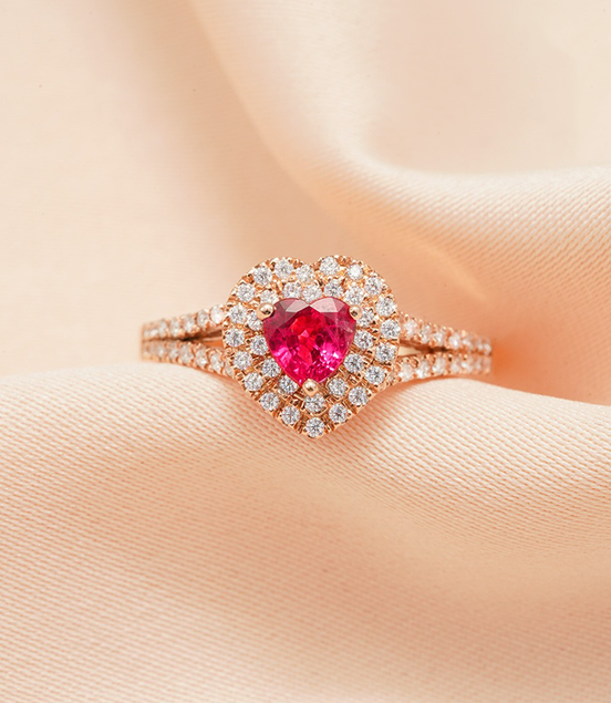 Eternal Love – 18K Rose Gold Pink Sapphire & Diamond Heart Ring
