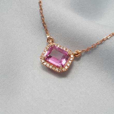 Blush Halo – 18K Rose Gold Pink Sapphire &amp; Diamond Necklace