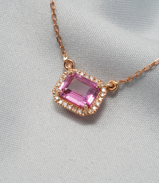 Blush Halo – 18K Rose Gold Pink Sapphire &amp; Diamond Necklace