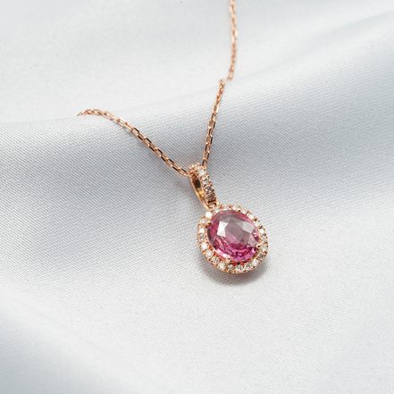 Exquisite Padparadscha Sapphire &amp; Diamond Pendant – 18K Rose Gold