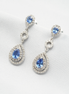 18K White Gold Double Teardrop Blue Sapphire & Diamond Halo Earrings