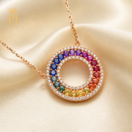 18K Rose Gold Natural Diamond & Rainbow Sapphire Necklace