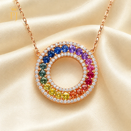18K Rose Gold Natural Diamond & Rainbow Sapphire Necklace