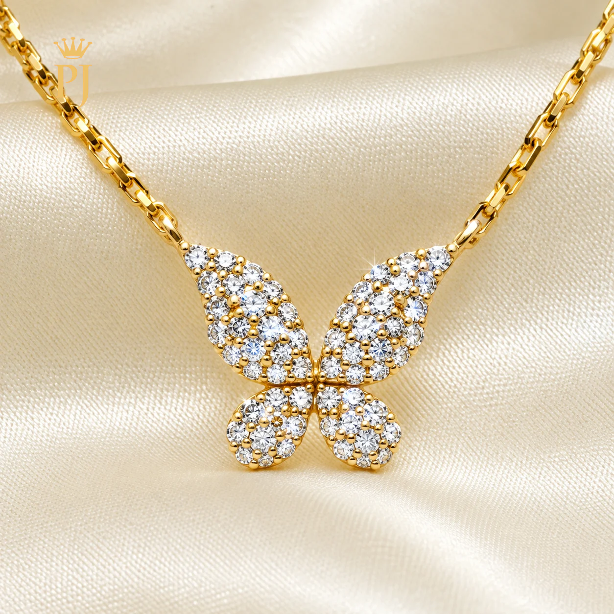 18K Yellow Gold Lab Diamond Butterfly Necklace