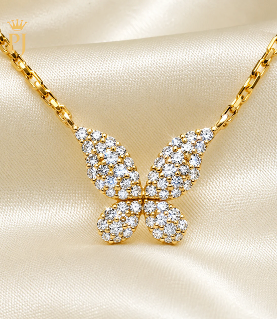 18K Yellow Gold Lab Diamond Butterfly Necklace
