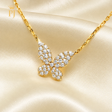 18K Yellow Gold Lab Diamond Butterfly Necklace