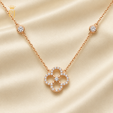 18K Rose Gold Lab Diamond Clover Necklace