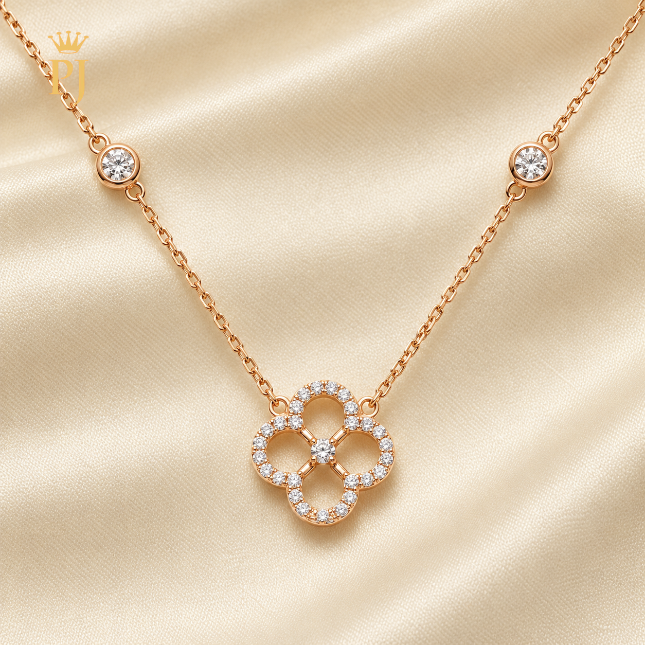 18K Rose Gold Lab Diamond Clover Necklace