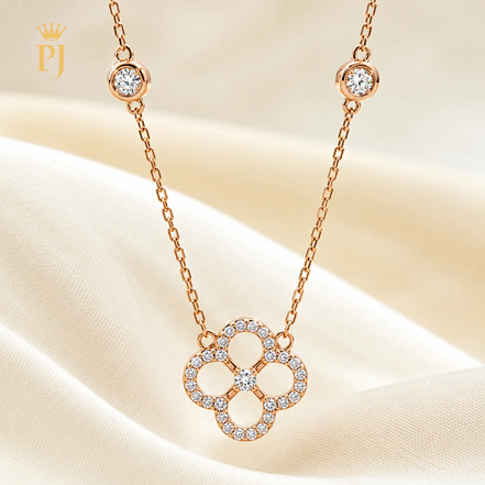 18K Rose Gold Lab Diamond Clover Necklace
