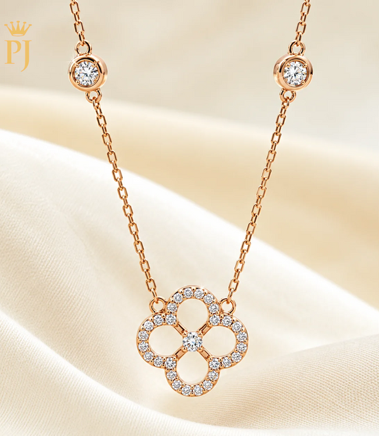18K Rose Gold Lab Diamond Clover Necklace