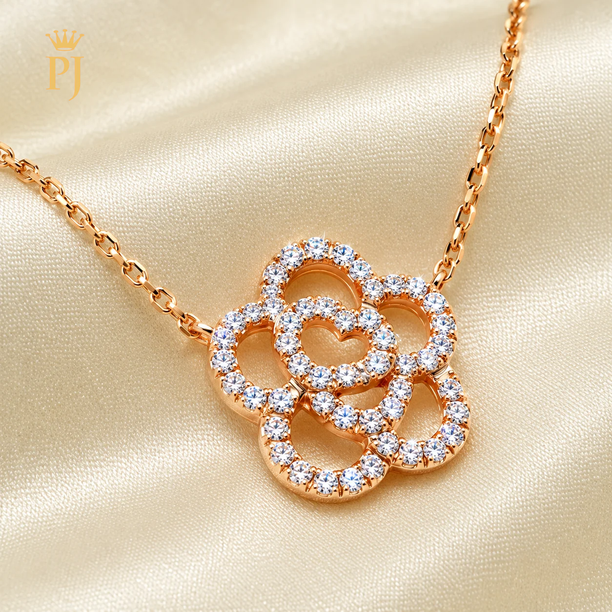 18K Rose Gold Lab Diamond Flower Necklace