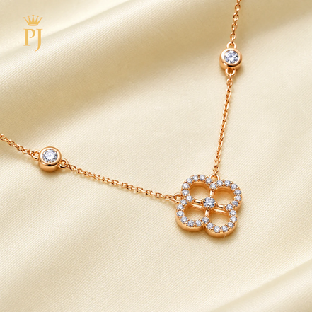 18K Rose Gold Lab Diamond Clover Necklace