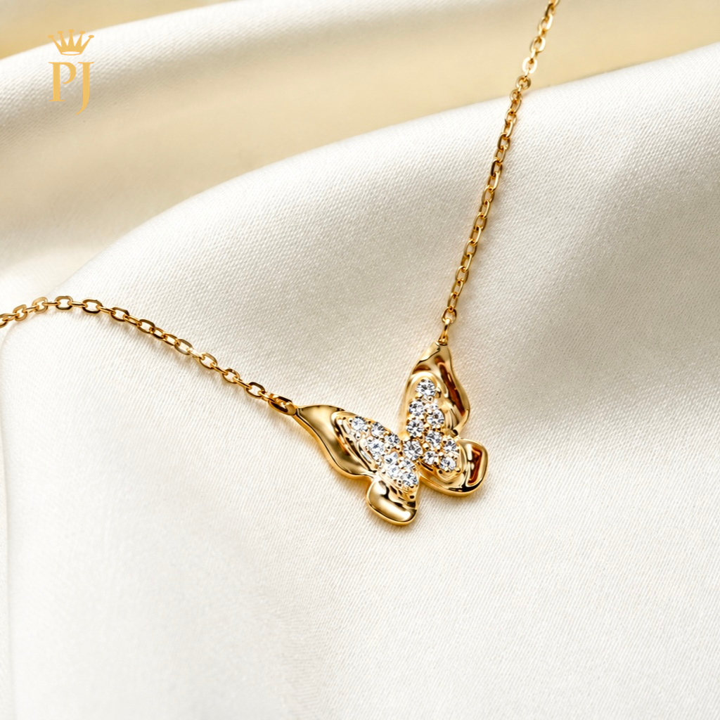 18k yellow gold lab diamond butterfly necklace