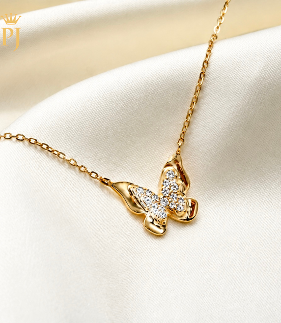 18k yellow gold lab diamond butterfly necklace
