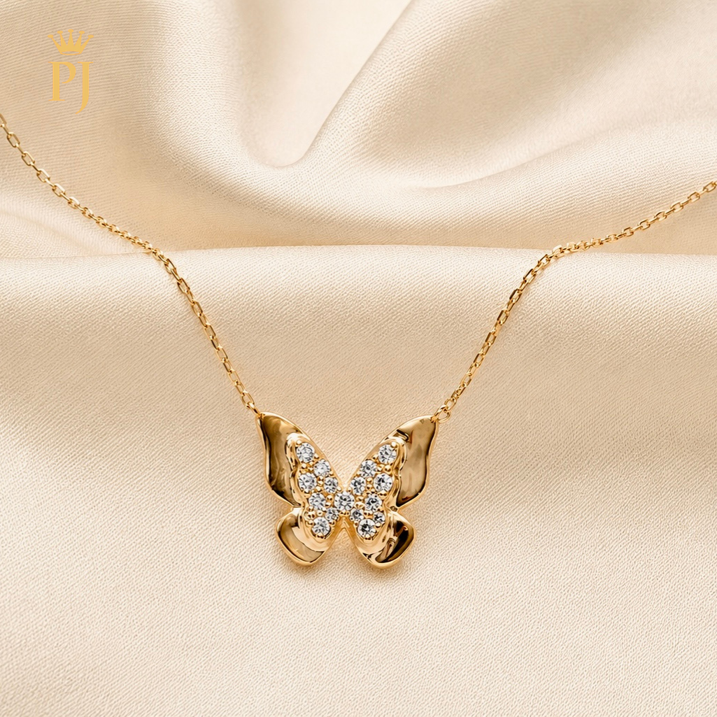 18k yellow gold lab diamond butterfly necklace