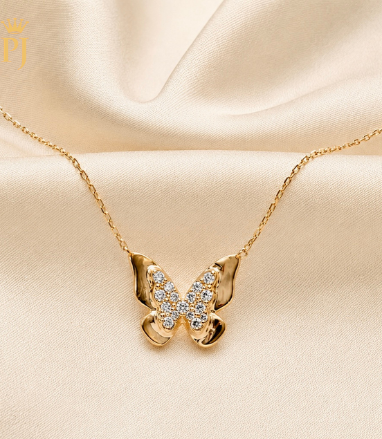 18k yellow gold lab diamond butterfly necklace