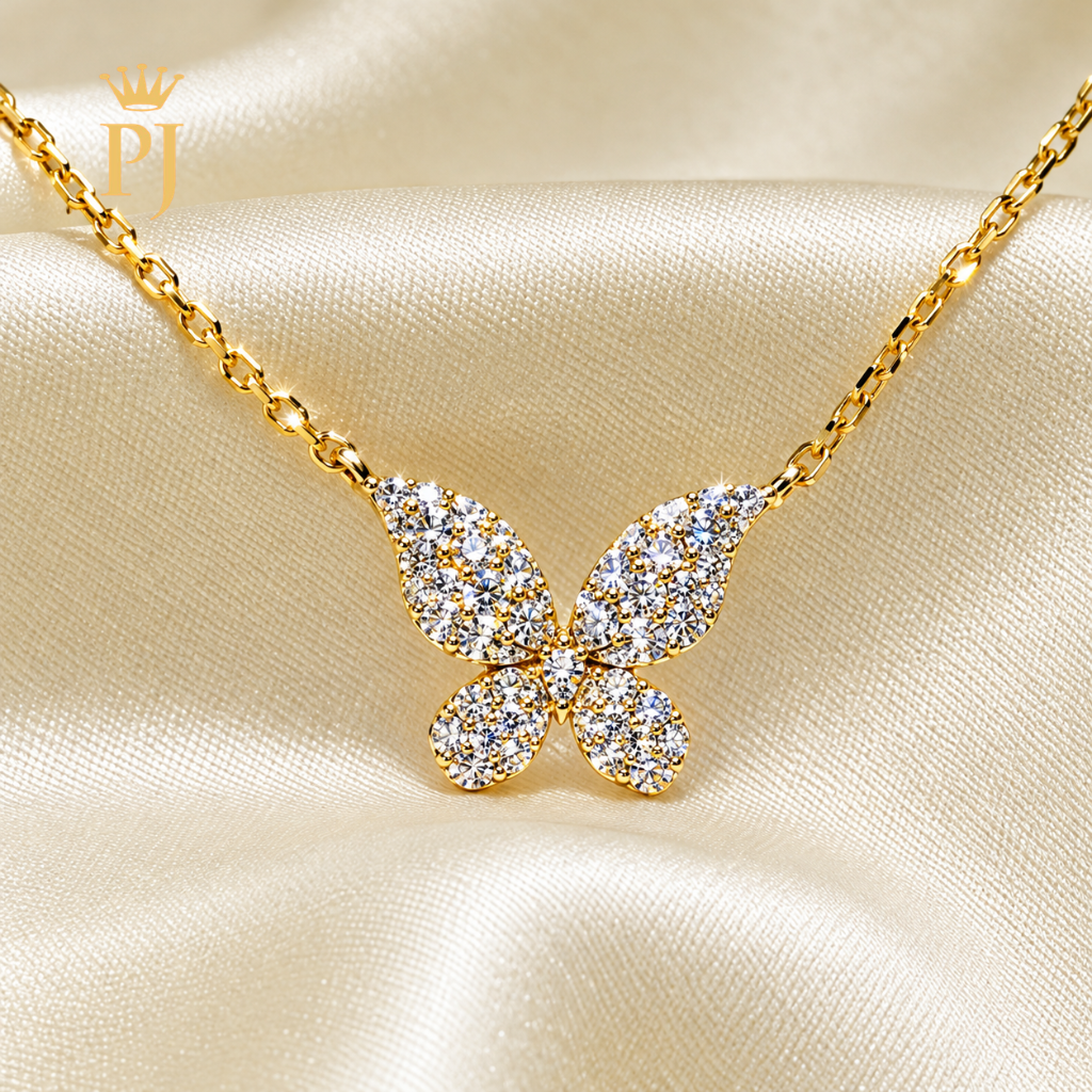 18K Yellow Gold Lab Diamond Butterfly Necklace