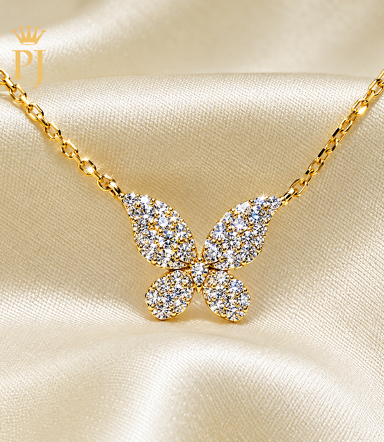 18K Yellow Gold Lab Diamond Butterfly Necklace