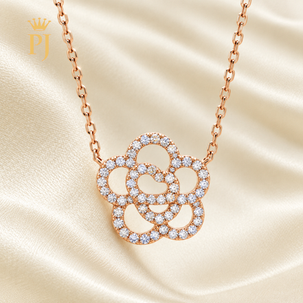 18K Rose Gold Lab Diamond Flower Necklace