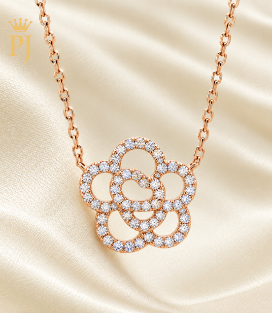 18K Rose Gold Lab Diamond Flower Necklace