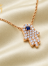 18K Rose Gold Diamond & Blue Sapphire Hamsa Hand Necklace