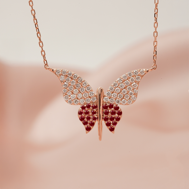 Butterfly Ruby Necklace – 18K Rose Gold